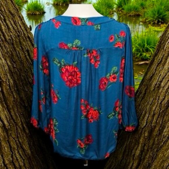 Anthropologie Maeve NWOT Kalas Teal Henley Floral Woven Blouse Size Medium - Picture 6 of 8